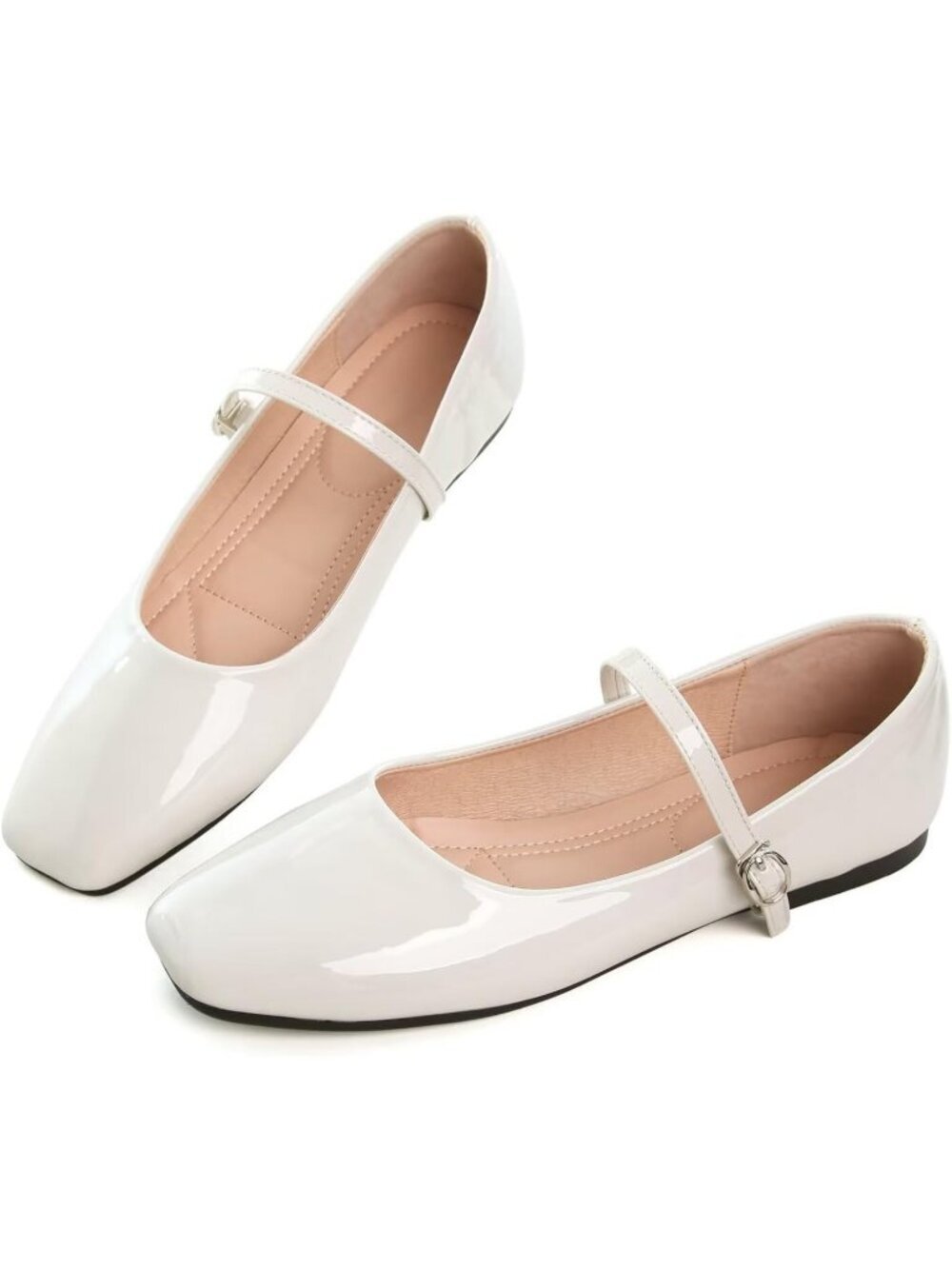 Women's Slip on Flats Round Toe Solid Beige Classic Mary Jane Ballet Dance Shoes - Picture 2 of 7